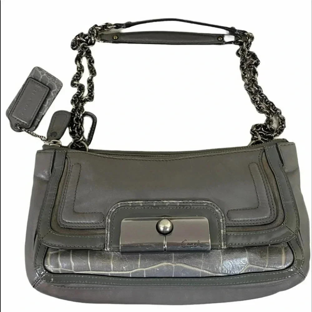 Coach Gray Leather Chain Shoulder Bag Purse Handbag Style‎ E1173 18347